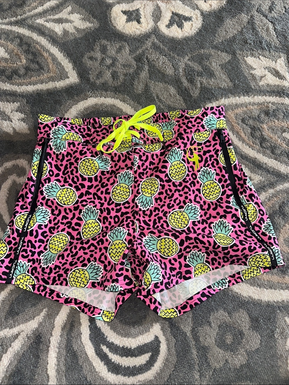 Tucann 🐆🍍 Men's Neon Pink Leopard Pineapple Print Swim Trunks